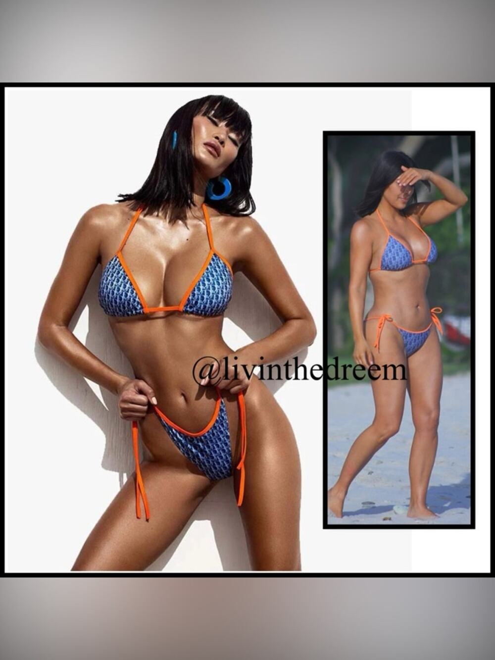 Dior Like Orange and Blue Bikini SZ XL